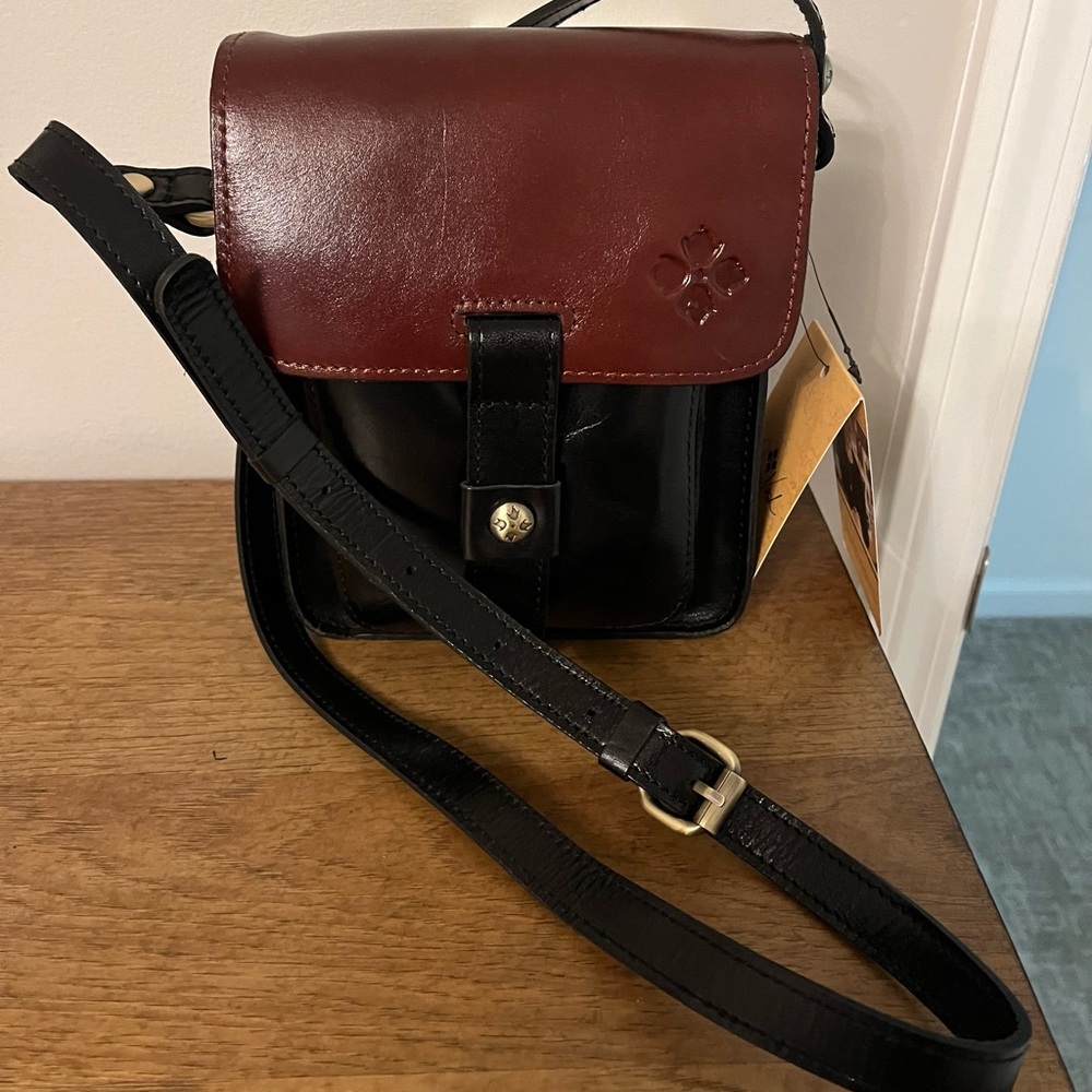 Patricia Nash Two-Tone Burgundy and Black Leather Crossbody